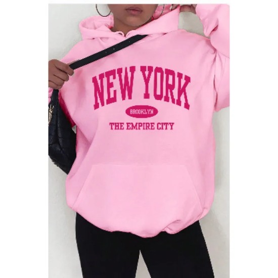 Casual Fashion Printed Loose Fleece-Lined Hoodie