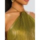 Women Elegant Solid Color Pleated Slit Backless Party Dress