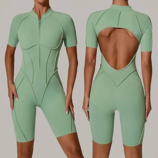 Summer Zipper Short-Sleeved Outer Wearing Fitness Yoga Rompers