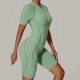 Summer Zipper Short-Sleeved Outer Wearing Fitness Yoga Rompers