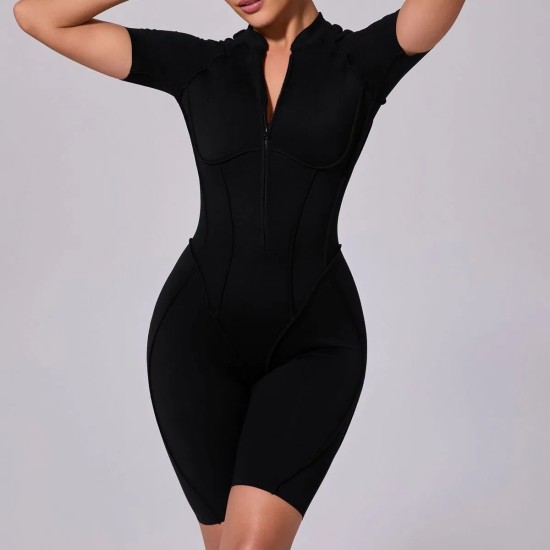 Summer Zipper Short-Sleeved Outer Wearing Fitness Yoga Rompers