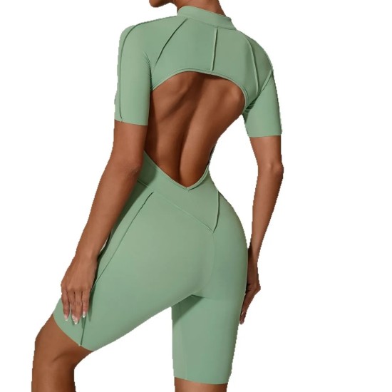 Summer Zipper Short-Sleeved Outer Wearing Fitness Yoga Rompers
