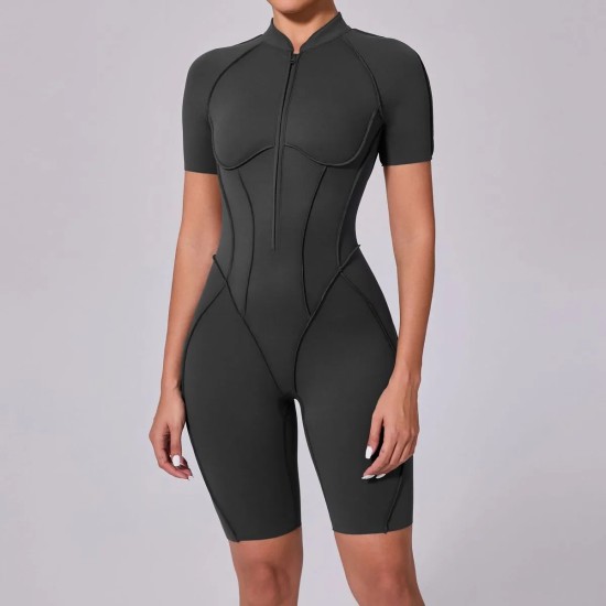 Summer Zipper Short-Sleeved Outer Wearing Fitness Yoga Rompers