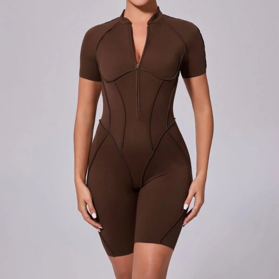 Summer Zipper Short-Sleeved Outer Wearing Fitness Yoga Rompers