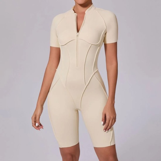 Summer Zipper Short-Sleeved Outer Wearing Fitness Yoga Rompers