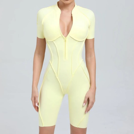 Summer Zipper Short-Sleeved Outer Wearing Fitness Yoga Rompers
