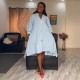 Women Fashio Casual Solid Color Irregular V-Neck Lantern Sleeve Single Breasted Loose Dress