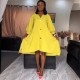 Women Fashio Casual Solid Color Irregular V-Neck Lantern Sleeve Single Breasted Loose Dress