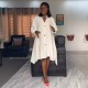 Women Fashio Casual Solid Color Irregular V-Neck Lantern Sleeve Single Breasted Loose Dress