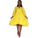 Women Fashio Casual Solid Color Irregular V-Neck Lantern Sleeve Single Breasted Loose Dress