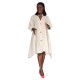 Women Fashio Casual Solid Color Irregular V-Neck Lantern Sleeve Single Breasted Loose Dress