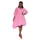 Women Fashio Casual Solid Color Irregular V-Neck Lantern Sleeve Single Breasted Loose Dress
