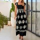 Women Bohemian Vintage Print Cap Sleeve High Waist Wide Leg Jumpsuit