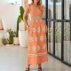 Women Bohemian Vintage Print Cap Sleeve High Waist Wide Leg Jumpsuit