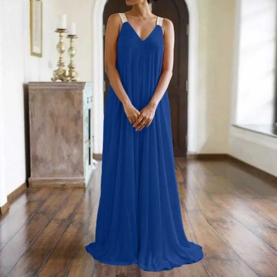 S-5XL Women Solid Color Sleeveless V-neck Maxi Dress