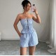 Women Summer Bowknot Stripe Tube Top Shorts Set