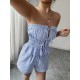 Women Summer Bowknot Stripe Tube Top Shorts Set