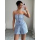 Women Summer Bowknot Stripe Tube Top Shorts Set