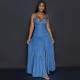 Women Summer Sexy Fashion V-Neck Spaghetti Strap Backless Denim Dress