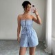 Women Summer Bowknot Stripe Tube Top Shorts Set