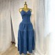 Women Summer Sexy Fashion V-Neck Spaghetti Strap Backless Denim Dress