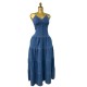 Women Summer Sexy Fashion V-Neck Spaghetti Strap Backless Denim Dress