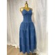 Women Summer Sexy Fashion V-Neck Spaghetti Strap Backless Denim Dress