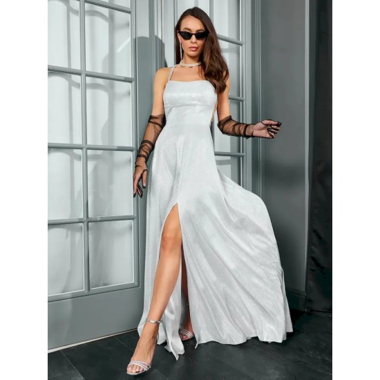 Women Fashion Strap Backless Slit Party Dress