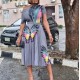 Women Fashion Plus Size Multicolor Butterfly Printed Short-Sleeved Top Pleated Skirt Two-Piece Set
