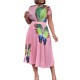 Women Fashion Plus Size Multicolor Butterfly Printed Short-Sleeved Top Pleated Skirt Two-Piece Set