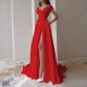 Women Solid Color V-Neck Sleeveless High Split Evening Dress