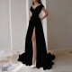 Women Solid Color V-Neck Sleeveless High Split Evening Dress
