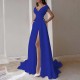 Women Solid Color V-Neck Sleeveless High Split Evening Dress