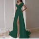 Women Solid Color V-Neck Sleeveless High Split Evening Dress