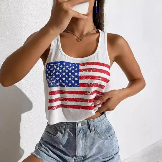 Women Flag Printed Sleeveless Tank Top