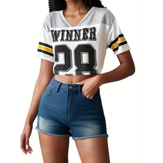 Women Loose Short-Sleeved Crewneck Casual Jersey Top Football Sports T-Shirt