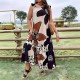 Women Fashion Casual Plus Size Floral Printed Sleeveless Pocket Loose Dress