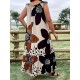 Women Fashion Casual Plus Size Floral Printed Sleeveless Pocket Loose Dress