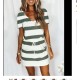 Women Fashion Casual Stripe V-Neck Short-Sleeve Tight Waist Dress