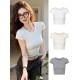 Slim-Fit Crop Top Women Basic Summer Short-Sleeved Casual Short T-Shirt