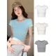 Slim-Fit Crop Top Women Basic Summer Short-Sleeved Casual Short T-Shirt