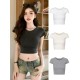 Slim-Fit Crop Top Women Basic Summer Short-Sleeved Casual Short T-Shirt