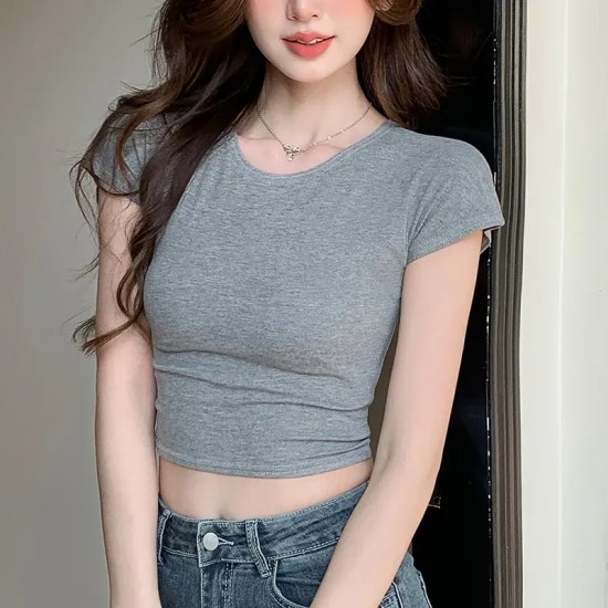 Slim-Fit Crop Top Women Basic Summer Short-Sleeved Casual Short T-Shirt