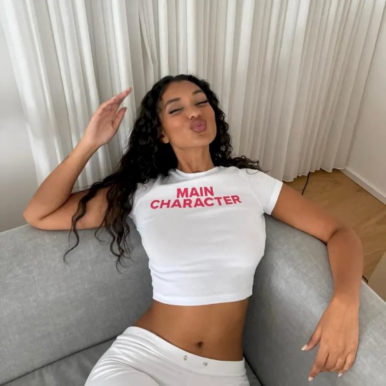 Women Simple Letter Printing Y2k White Short-Sleeved Crop T-Shirt
