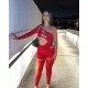 Women Fashion Sexy Rhinestone Tight Long Sleeve Hollow-Out High Elastic Jumpsuits