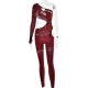Women Fashion Sexy Rhinestone Tight Long Sleeve Hollow-Out High Elastic Jumpsuits
