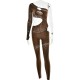 Women Fashion Sexy Rhinestone Tight Long Sleeve Hollow-Out High Elastic Jumpsuits