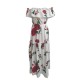 Women Fashion Casual Vacation Floral Printed Off-Shoulder Pleated Dress