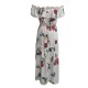 Women Fashion Casual Vacation Floral Printed Off-Shoulder Pleated Dress