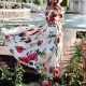 Women Fashion Casual Vacation Floral Printed Off-Shoulder Pleated Dress